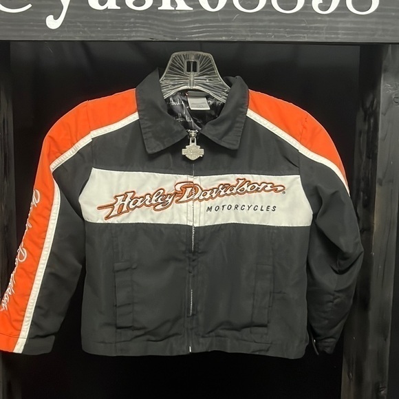 HARLEY Davidson- black and orange polyester full zip jacket - Picture 1 of 8